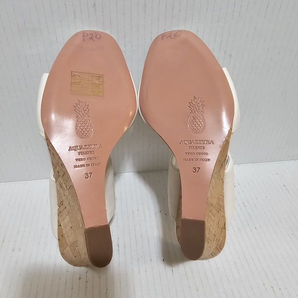 Aquazzura White knotted Twist Cork Wedge Sandal Open Square Toe Shoes New 7 - Picture 11 of 13